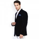 Men Navy Blue Solid Single Breasted Party Blazer