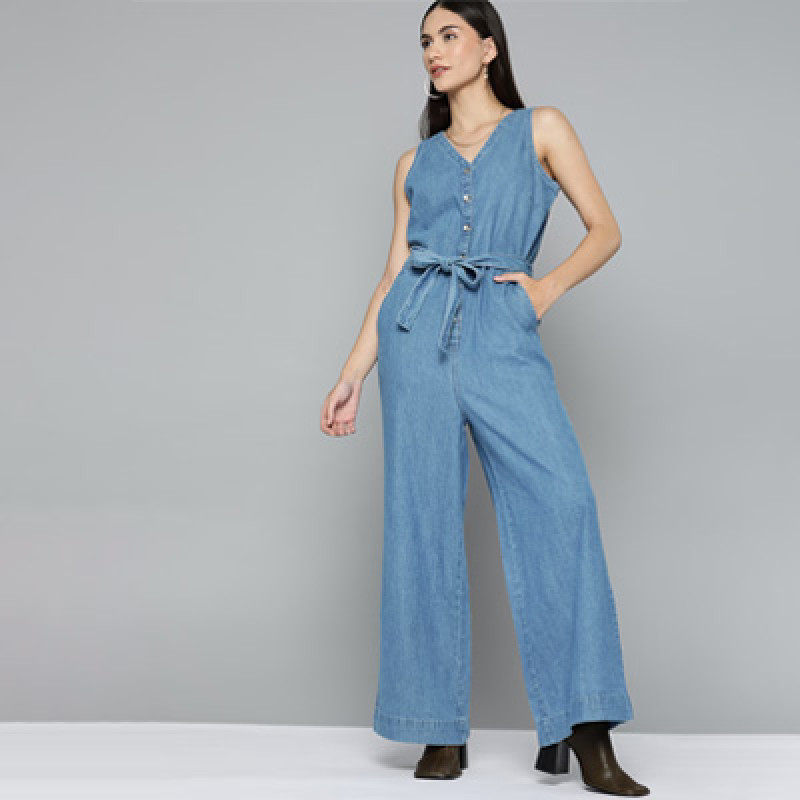 Blue Denim Pure Cotton Basic Jumpsuit