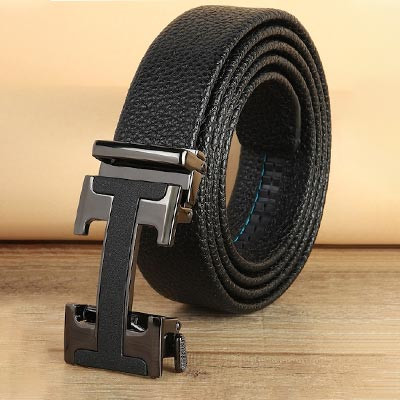 Men Black Textured Belt