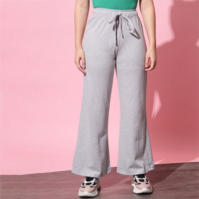 Women Grey Solid Straight-Fit Track Pant