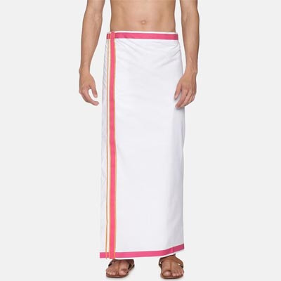 Men White Solid Cotton Readymade Dhoti