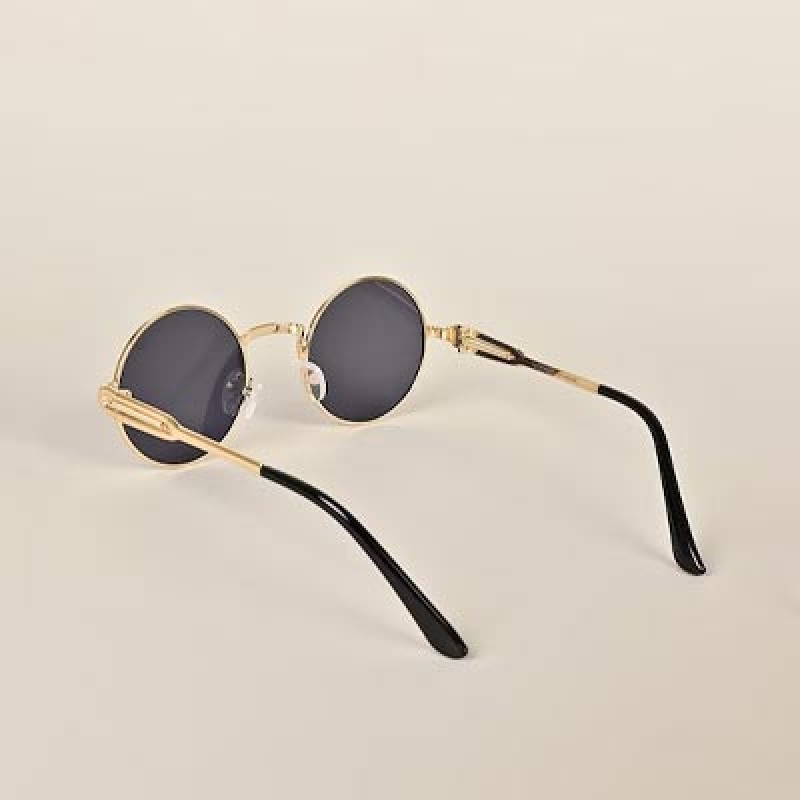 Unisex Black Lens & Gold-toned Round Sunglasses With UV Protected Lens