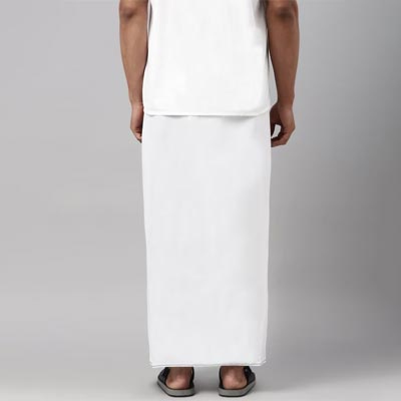 Men White & Blue Solid Pure Cotton Dhoti Has Blue Border