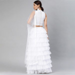 White Semi-Stitched Ruffled Lehenga & Blouse with Dupatta