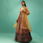 Yellow & Maroon Embellished Semi-Stitched Lehenga & Unstitched Blouse With Dupatta