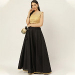 Women Black Solid Full Flare Double Ghera Lehenga Skirt