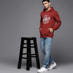 Men Red & White Printed Pure Cotton Hooded Sweatshirt