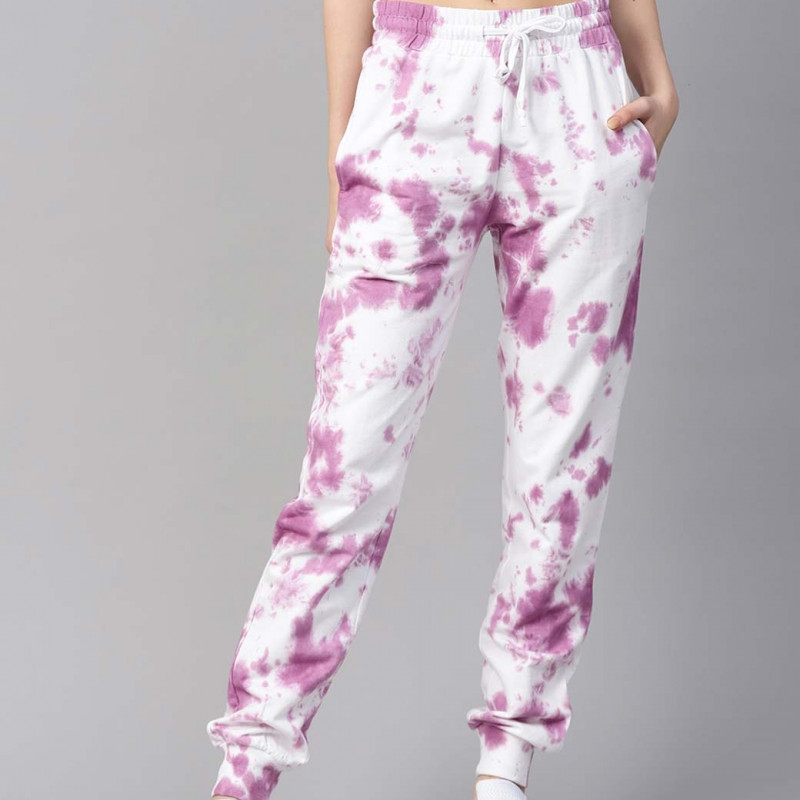 Women White & Purple Dyed Joggers