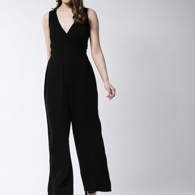 Women Black Solid Basic Jumpsuit