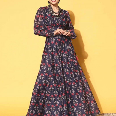 Navy Blue Printed Ready to Wear Lehenga Choli