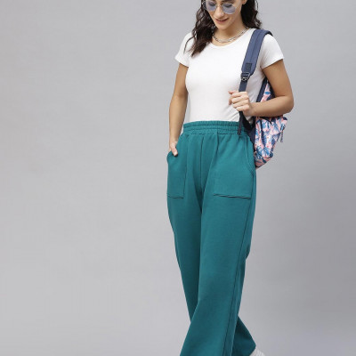 Women Teal Blue Solid Track Pants