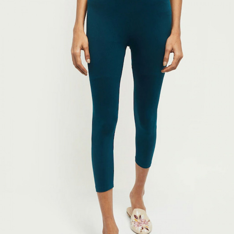 Women Teal Blue Solid Three Fourth-Length Leggings